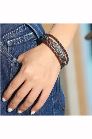 Eyecatcher Lederarmband Cooles Lederarmband mit Feder aus Metall Größe einstellbar (kein Set) - Verkäufer: