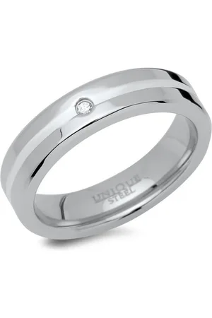 Unique Fingerring Ring aus Edelstahl mit Silbereinlage 5mm breit R9202cz - Verkäufer: Jewelry GmbH