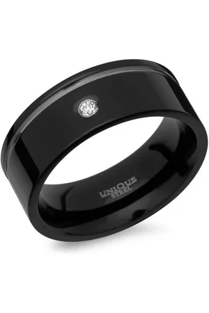 Unique Fingerring Edelstahldamenring mit Glanzrille schwarz 8mm R9209cz - Verkäufer: Jewelry GmbH