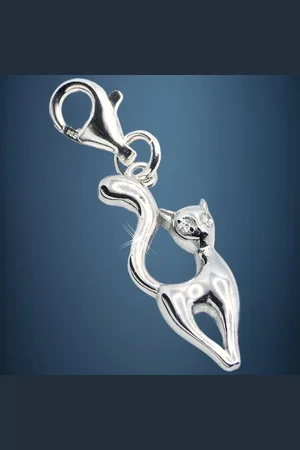 Goldene Hufeisen Charm-Einhänger Charm Anhänger Katze 925 Sterling-Silber mit Kristall Kater, 925 Sterling Silber mit Zirkonia Silberschmuck für Armband Damen - Verkäufer: