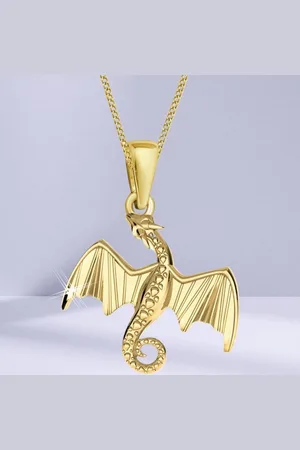 Goldene Hufeisen Kette mit Anhänger Halskette Gold Drache Kette Anhänger 925 Silber 24kt vergoldet, Drachen Goldschmuck - Verkäufer: