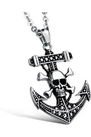 Karma Kette mit Anhänger Herrenkette Edelstahl Anker Totenkopf silber (Herrenschmuck Halskette), Herrenhalskette modern Kreuzkette - Verkäufer: Sanixa