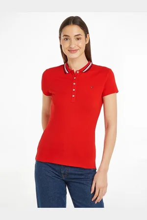 Tommy Hilfiger Poloshirt SLIM GLOBAL STRIPE POLO SS (Global Serie TH WOMEN) Polokragen mit Kontraststreifen, kleine Knopleiste