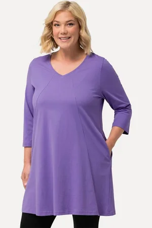 Ulla Popken Longshirt Longshirt Ziernähte A-Linie V-Ausschnitt 3/4-Arm - Verkäufer: Popken Fashion Group