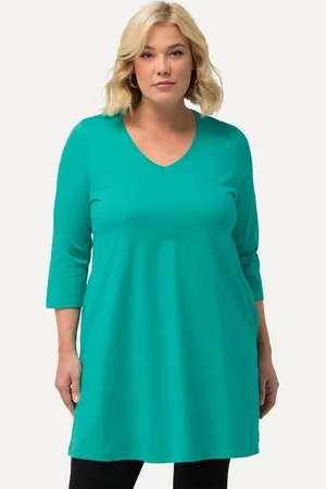 Ulla Popken Longshirt Longshirt Ziernähte A-Linie V-Ausschnitt 3/4-Arm - Verkäufer: Popken Fashion Group