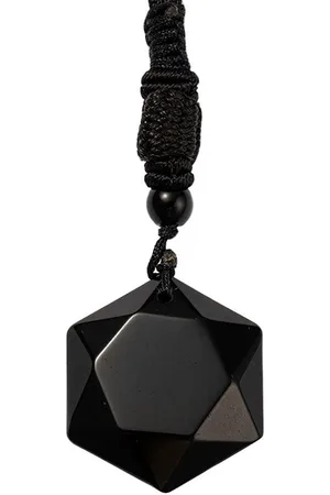 Firetti Kette mit Anhänger Schmuck Geschenk Halsschmuck Halskette Hexagon, Made in Germany - mit Obsidian