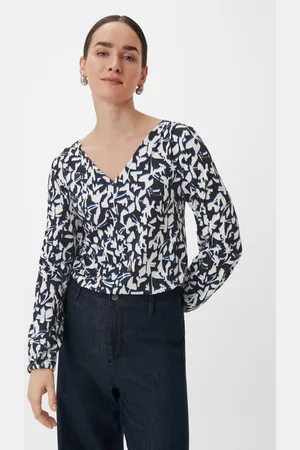 Comma, Langarmshirt Gemustertes Longsleeve mit Raffung Logo - Verkäufer: s.Oliver