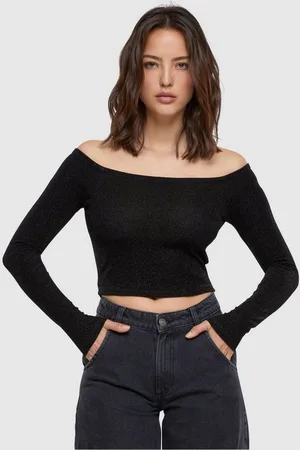 Urban classics Longsleeve Damen Ladies Off Shoulder Glitter Longsleeve (1-tlg)