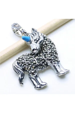Goldene Hufeisen Kettenanhänger Pferd Einhorn Türkis Stein Markasiten 925 Sterling-Silber, Schmuck mit Edelsteine - Verkäufer: