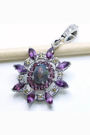 Goldene Hufeisen Kettenanhänger Schwarzer Opal Granat Gelber Saphir Anhänger 925 Sterling-Silber, Damen-Schmuck mit Edelsteine - Verkäufer:
