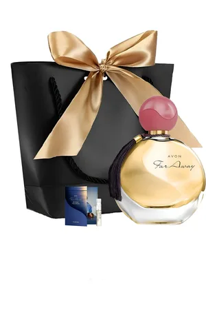 Avon Eau de Parfum FAR AWAY Spray Taschenspray Deoroller Geschenktasche Set, 3-tlg., Langanhaltender Lieblingsduft, Orientale Verführung, Geschenkset - Verkäufer: Cultzen