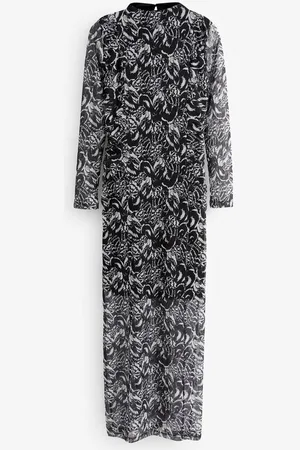 Next Midikleid Plissiertes langärmeliges Midikleid mit Netzstoff (1-tlg) - Verkäufer: Germany GmbH