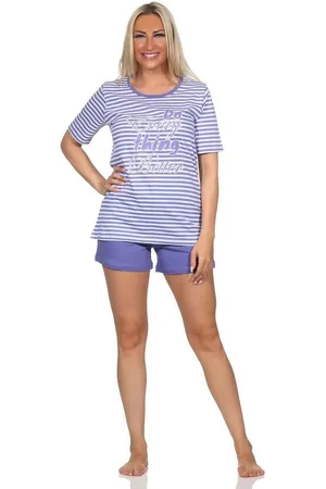 Normann Pyjama Damen kurzarm Pyjama Shorty in Streifenoptik mit Frontprint - Verkäufer: Fairway