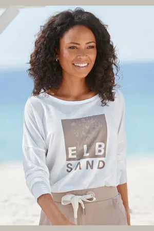 ELBSAND Langarmshirt mit Logodruck, Baumwoll-Mix, sportlich-casual