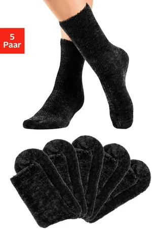 Lavana Kuschelsocken (Packung, 5-Paar) Bettsocken aus weichem, leicht glänzendem Chenillegarn
