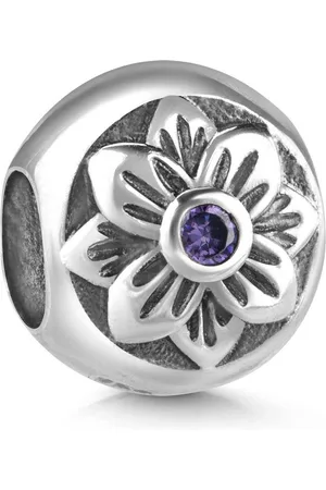 Materia Bead Blume Blüte mit Zirkonia lila violett antik 882, 925 Sterling Silber, oxidiert - Verkäufer: Schmuck
