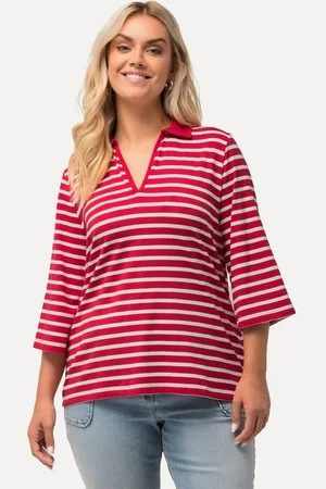 Ulla Popken Poloshirt Poloshirt Ringel V-Ausschnitt 3/4-Arm - Verkäufer: Popken Fashion Group