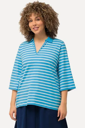 Ulla Popken Poloshirt Poloshirt Ringel V-Ausschnitt 3/4-Arm - Verkäufer: Popken Fashion Group