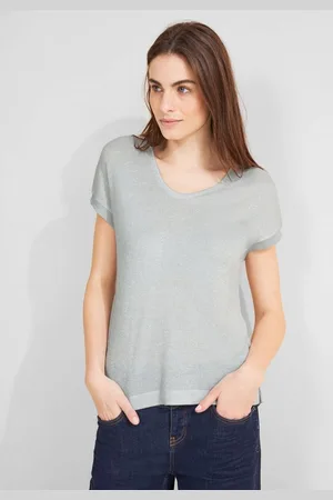 Street one Stricktop LTD QR V-Neck shiny Shirt mit tiefem Rundhalsausschnitt