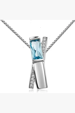Materia Kettenanhänger Zirkonia Anhänger Blau Weiß Rechteck KA-433, 925 Sterling Silber, rhodiniert - Verkäufer: Schmuck