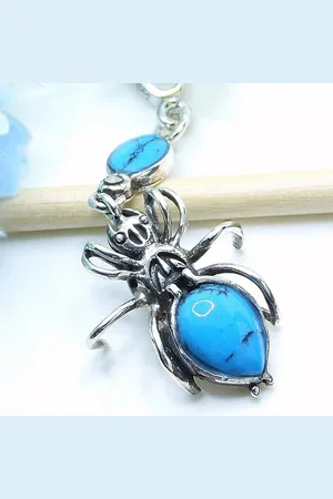 Goldene Hufeisen Kettenanhänger Spinne Türkis Stein Anhänger 925 Sterling-Silber Webspinne, Herren, Damen Schmuck mit Edelsteine - Verkäufer: