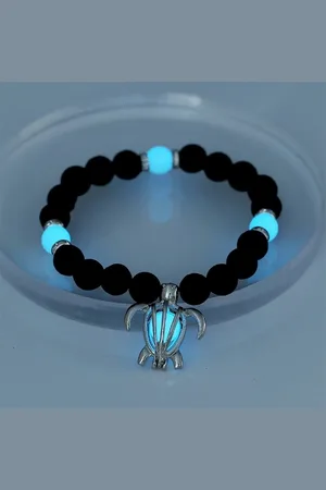 Eyecatcher Armkette Armband schwarze Lavasteine blau leuchtenden Kugeln Schildkröten Anhän (kein Set) - Verkäufer: