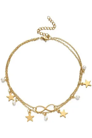Karma Fußkette mit Anhänger Fußkettchen silber oder gold mit Sternen und Infinity-Symbol (Fußschmuck), Edelstahl Damenschmuck Ewigkeitssymbol - Verkäufer: Sanixa