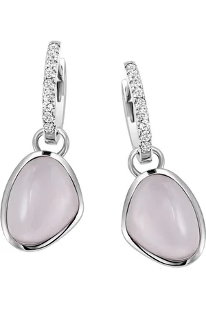 Firetti Paar Creolen Schmuck Geschenk Silber 925 Ohrschmuck Ohrringe, mit Chalcedon oder Rosenquarz, Zirkonia (synth) - Einhänger abnehmbar