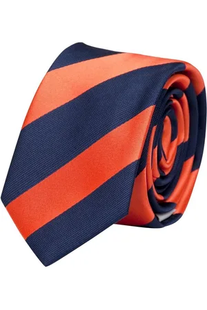 Fabio Farini Krawatte Herren Krawatte Blautöne - verschiedene Blaue Männer Schlips in 6cm (ohne Box, Gestreift) Schmal (6cm), Dunkelblau Orange - Very Blue/Salmon - Verkäufer: