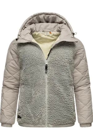 Ragwear Outdoorjacke Leeloo Damen Übergangsjacke aus Teddyfleece mit gesteppten Ärmeln