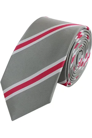 Fabio Farini Krawatte Herren Krawatte Grau - verschiedene Grau Männer Schlips in 6cm (ohne Box, Gestreift) Schmal (6cm), Grau Rot Weiß - Charcoal Gray/Raspberry Red/White - Verkäufer: