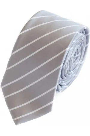 Fabio Farini Krawatte Herren Krawatte Grau - verschiedene Grau Männer Schlips in 6cm (ohne Box, Gestreift) Schmal (6cm), Silber Weiß - Deep Taupe & White - Verkäufer:
