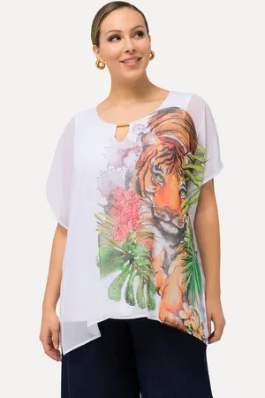 Ulla Popken Longbluse Bluse Tiger doppellagig Rundhals Halbarm - Verkäufer: Popken Fashion Group