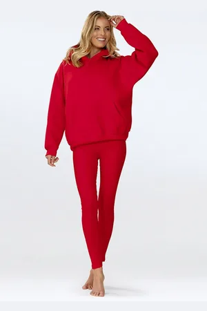 DKaren Freizeitanzug Hausanzug Jogginganzug Leggings Gerippt und Fleece Kapuzenpullover (Set, 2-tlg., Kapuzenpullover + Leggings), Großer Kapuze Baumwolle - Verkäufer: Makoma