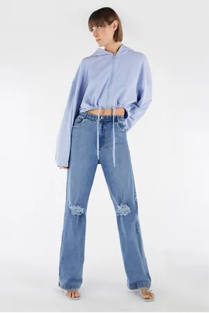 Freddy 5-Pocket-Jeans Damen Fit Jeans - High Waist Wide Leg - Distressed - Blau 5-Pocket-Style - Verkäufer: Finerobe Fashion