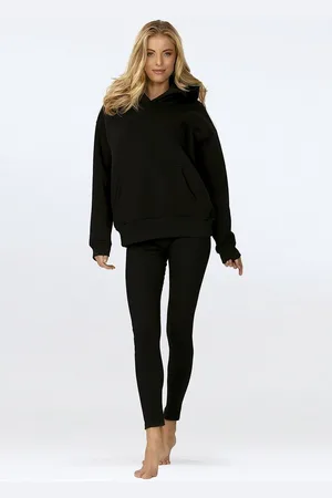 DKaren Freizeitanzug Hausanzug Jogginganzug Leggings Gerippt und Fleece Kapuzenpullover (Set, 2-tlg., Kapuzenpullover + Leggings), Großer Kapuze Baumwolle - Verkäufer: Makoma
