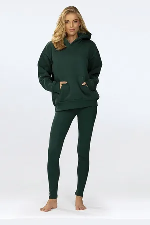 DKaren Freizeitanzug Hausanzug Jogginganzug Leggings Gerippt und Fleece Kapuzenpullover (Set, 2-tlg., Kapuzenpullover + Leggings), Großer Kapuze Baumwolle - Verkäufer: Makoma