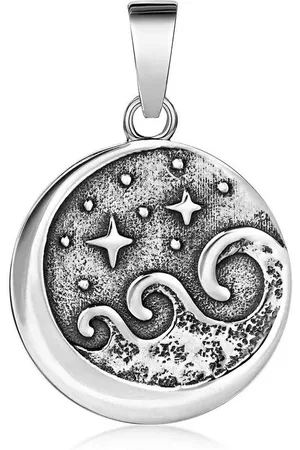 Materia Runder Anhänger Mond Wellen Sterne Himmel antik Ø17mm KA-28, 925 Sterling Silber, oxidiert - Verkäufer: Schmuck