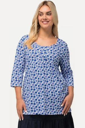 Ulla Popken Longsleeve Shirt Blüten A-Linie Zierfalten V-Ausschnitt - Verkäufer: Popken Fashion Group