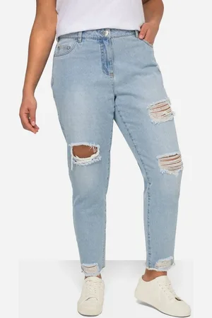 Angel of Style Röhrenjeans Mom-Jeans Destroy-Effekte Fransensaum 5-Pocket - Verkäufer: Popken Fashion Group