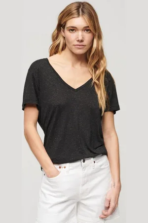 Superdry V-Shirt STUDIOS SLUB EMB VEE TEE strukturiertes T-Shirt mit V-Ausschnitt und Stickerei