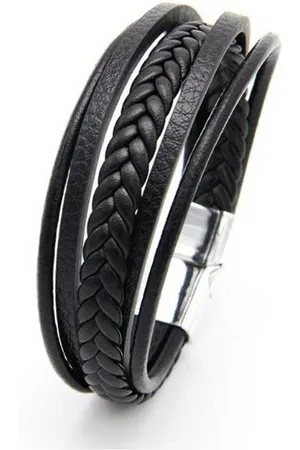 Karma Armband Herrenarmband 5reihig Leder schwarz silber Männerarmband, Lederarmband Herrenschmuck Männerschmuck Geschenk für Ihn - Verkäufer: Sanixa