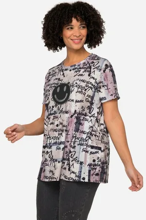 Angel of Style T-Shirt T-Shirt oversized Scribble-Muster Smiley Rundhals - Verkäufer: Popken Fashion Group