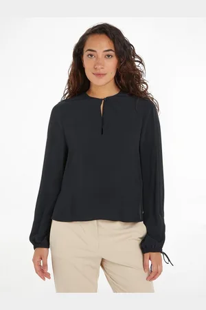 Tommy Hilfiger Crepebluse VISCOSE CREPE SOLID VN BLOUSE mit Metalllabel