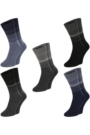 Chili Lifestyle Basicsocken Streifen Baumwollsocken Damen Herren Langsocken schwarz grau blau (Multipack, 5-Paar, 5 Farbdesigns) Weichbund ohne Gummidruck - Verkäufer: ChiliLifestyle