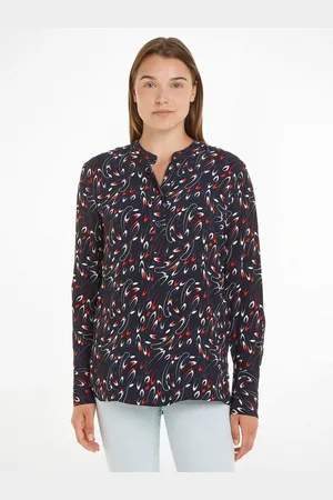 Tommy Hilfiger Langarmbluse SMALL RIBBON COLLARLESS REG LS mit Allover- Muster