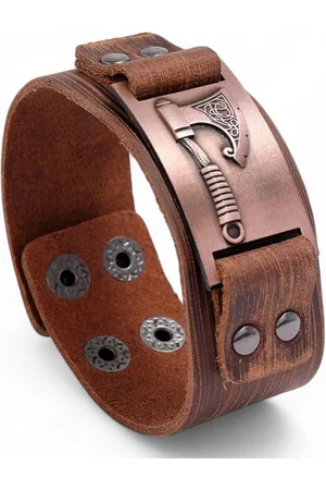 Eyecatcher Lederarmband Wickinger Axt Silber Bronze Gold Armband verstellbar Mittelalter (kein Set) - Verkäufer: