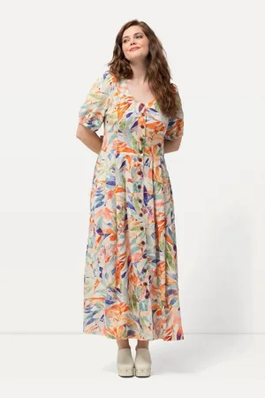 Ulla Popken Dirndl Kleid Leinenmix Knopfleiste Rundhals Halbarm - Verkäufer: Popken Fashion Group