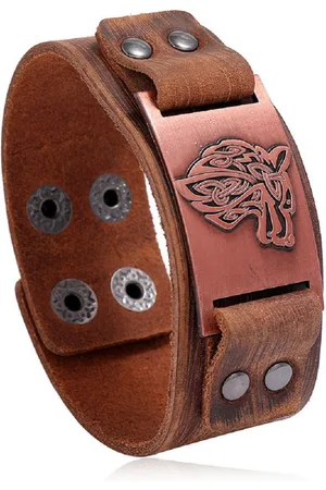 Eyecatcher Lederarmband Wickinger Wolf Silber Bronze Gold Armband verstellbar Mittelalter (kein Set) - Verkäufer: