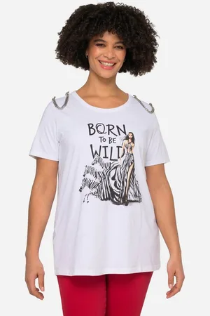 Angel of Style Longtop T-Shirt Zebra-Motiv Rundhals Halbarm mit Zierkette - Verkäufer: Popken Fashion Group